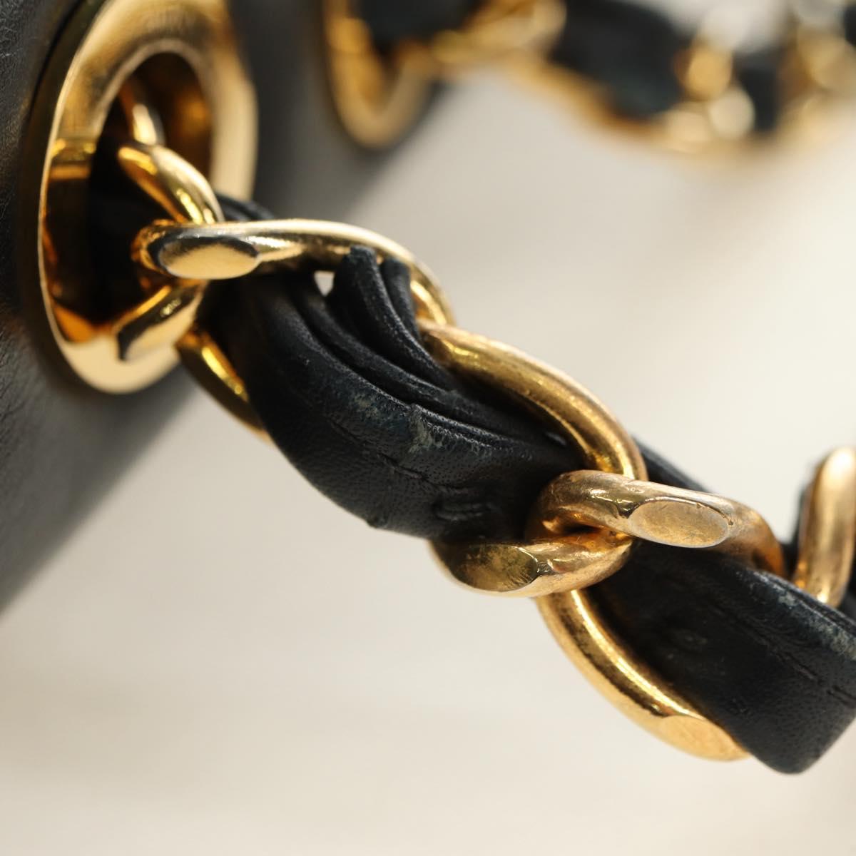 CHANEL Chain Shoulder Bag Lamb Skin Black Gold CC Auth ka4618SAV