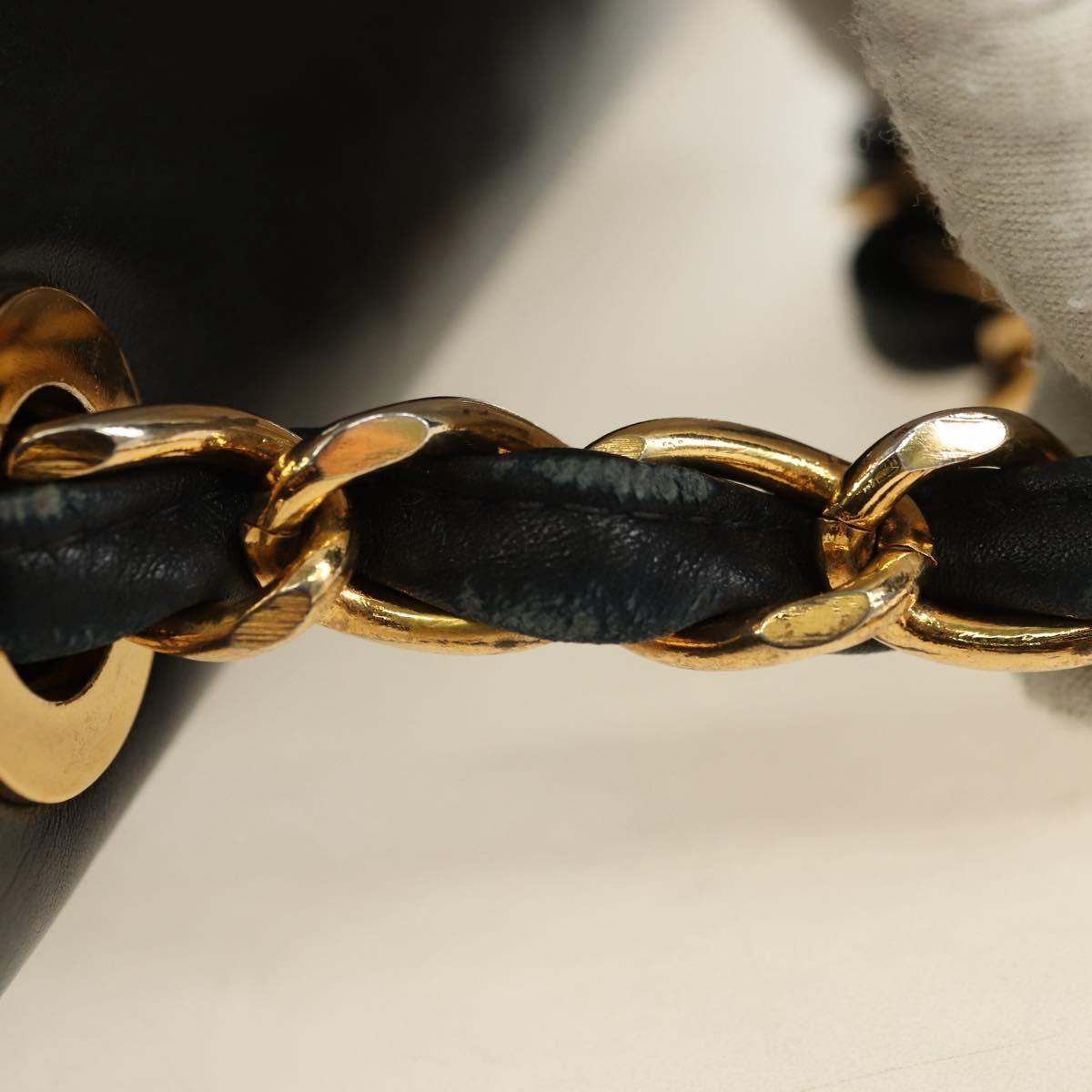 CHANEL Chain Shoulder Bag Lamb Skin Black Gold CC Auth ka4618SAV