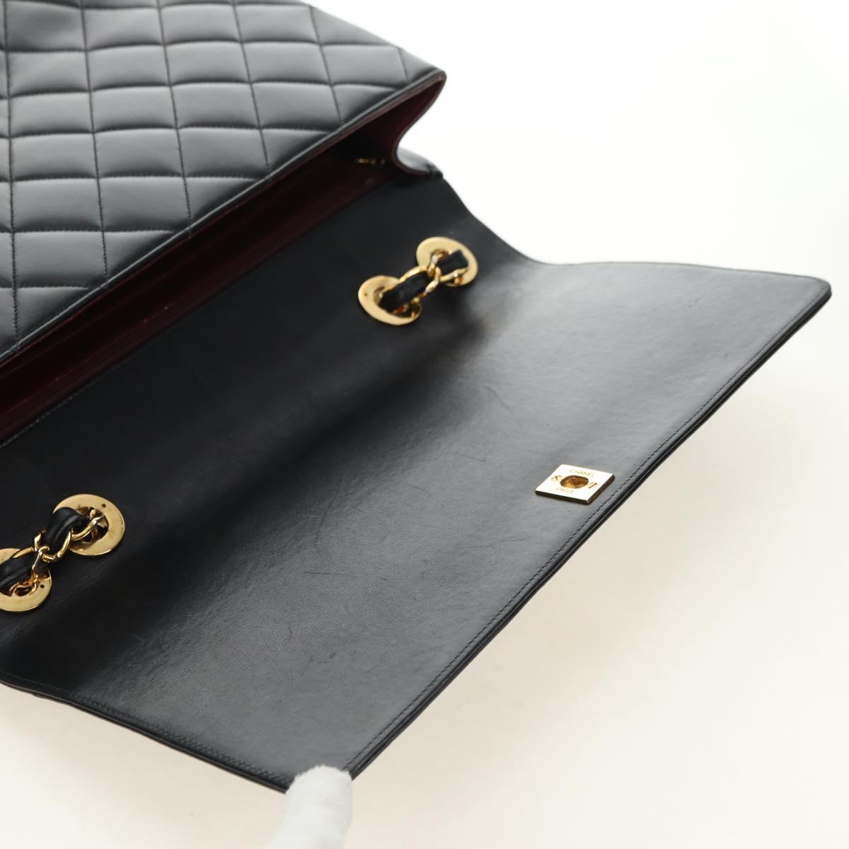 CHANEL Chain Shoulder Bag Lamb Skin Black Gold CC Auth ka4618SAV