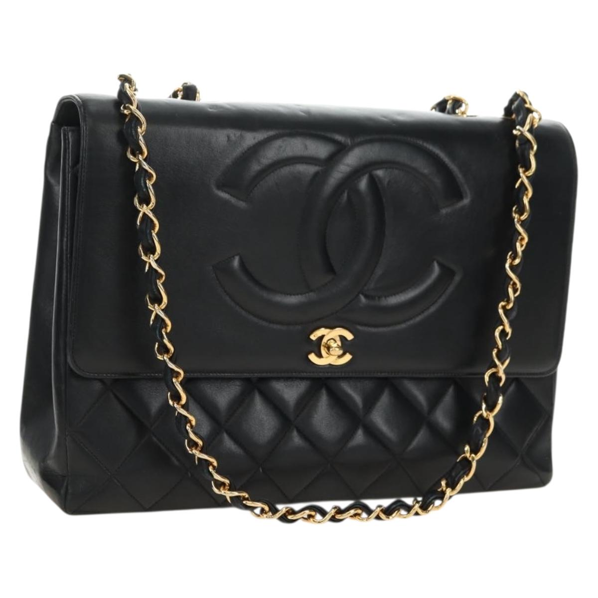 CHANEL Chain Shoulder Bag Lamb Skin Black Gold CC Auth ka4618SAV