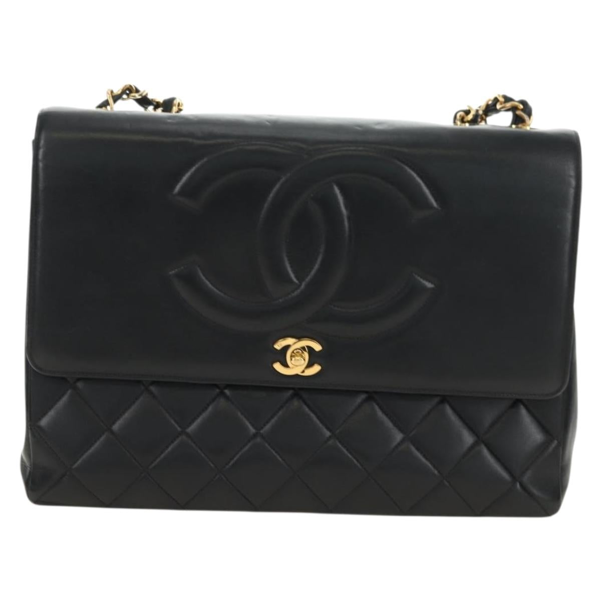 CHANEL Chain Shoulder Bag Lamb Skin Black Gold CC Auth ka4618SAV