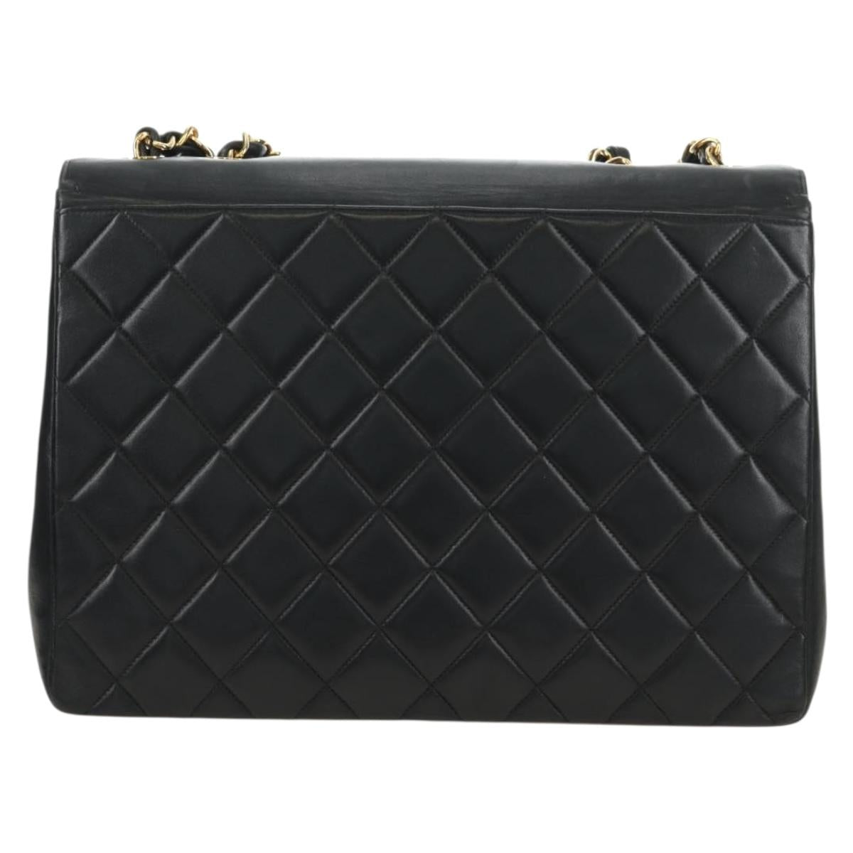 CHANEL Chain Shoulder Bag Lamb Skin Black Gold CC Auth ka4618SAV