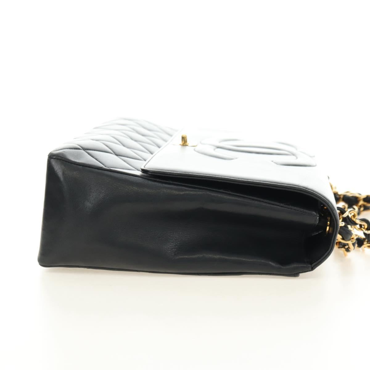 CHANEL Chain Shoulder Bag Lamb Skin Black Gold CC Auth ka4618SAV