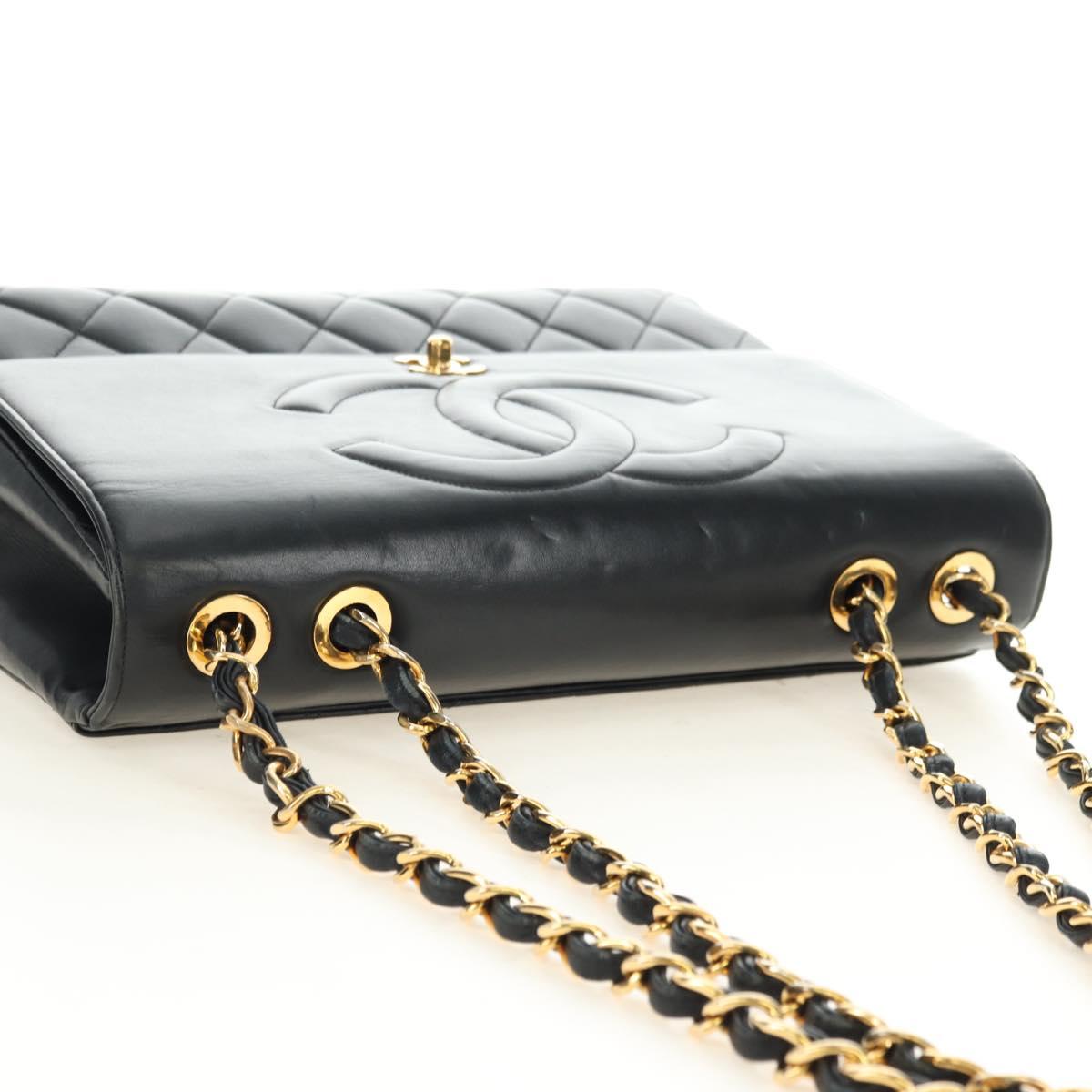 CHANEL Chain Shoulder Bag Lamb Skin Black Gold CC Auth ka4618SAV