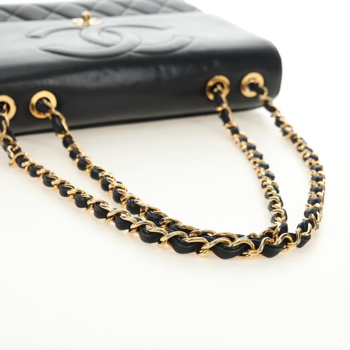 CHANEL Chain Shoulder Bag Lamb Skin Black Gold CC Auth ka4618SAV