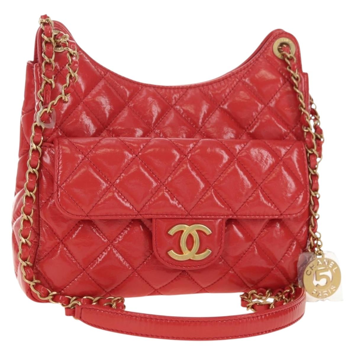 CHANEL Matelasse Hobo Chain Bag Patent leather Pink Gold CC Auth ka4620SM