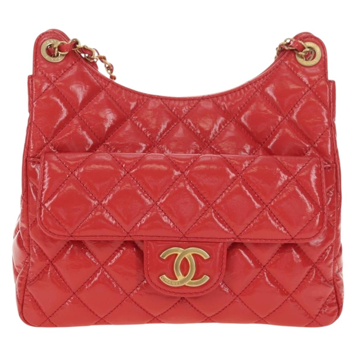 CHANEL Matelasse Hobo Chain Bag Patent leather Pink Gold CC Auth ka4620SM