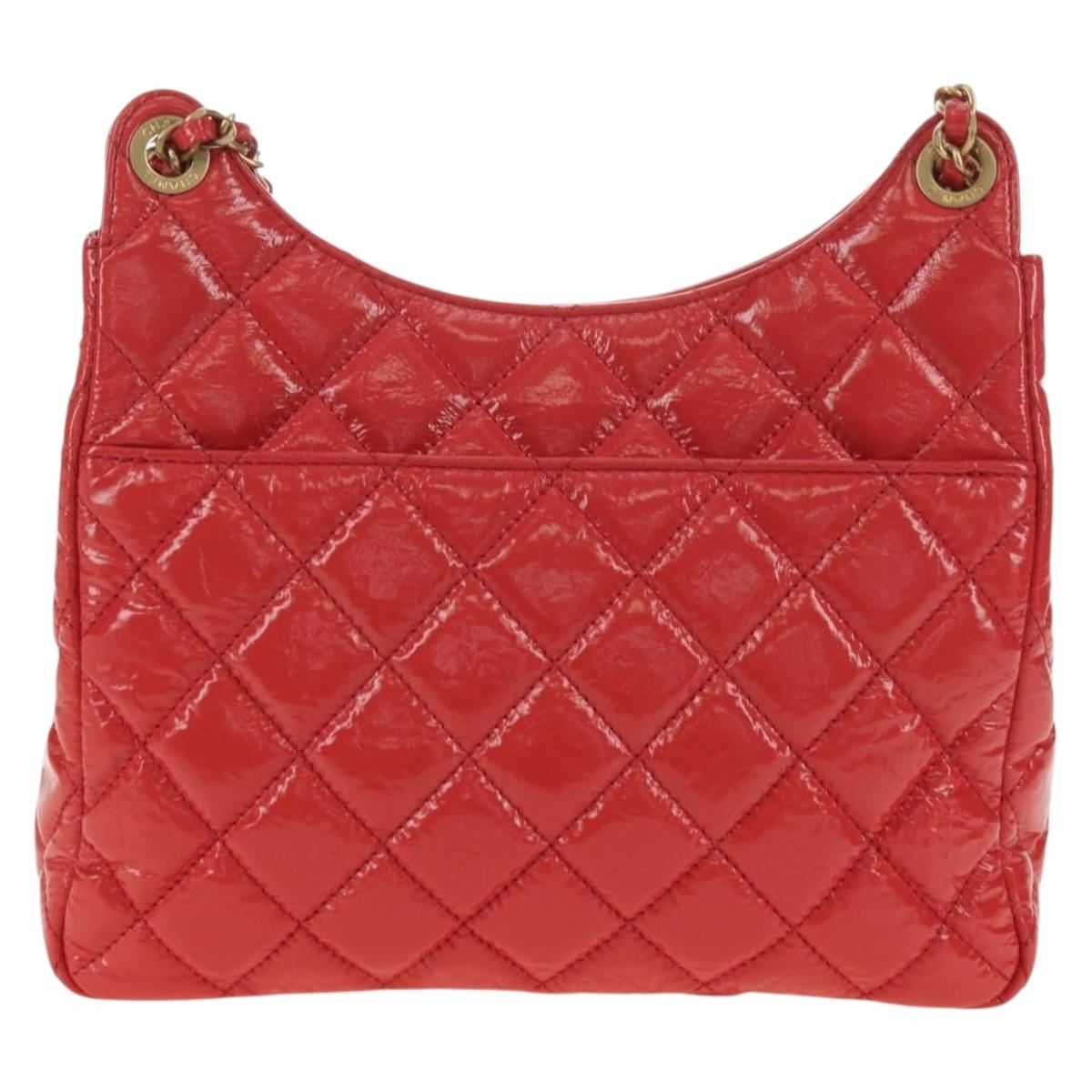 CHANEL Matelasse Hobo Chain Bag Patent leather Pink Gold CC Auth ka4620SM