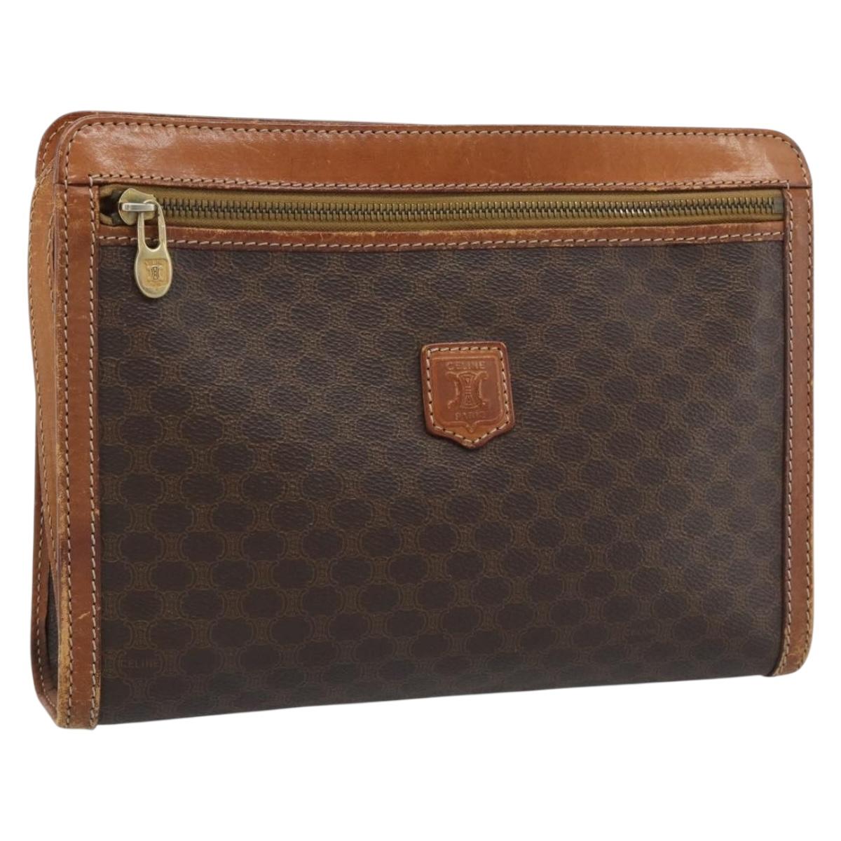 CELINE Macadam Canvas Business bag PVC Leather Brown Gold Auth ka4622