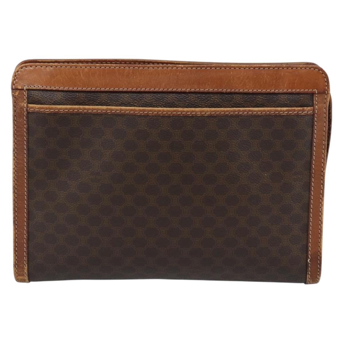 CELINE Macadam Canvas Business bag PVC Leather Brown Gold Auth ka4622