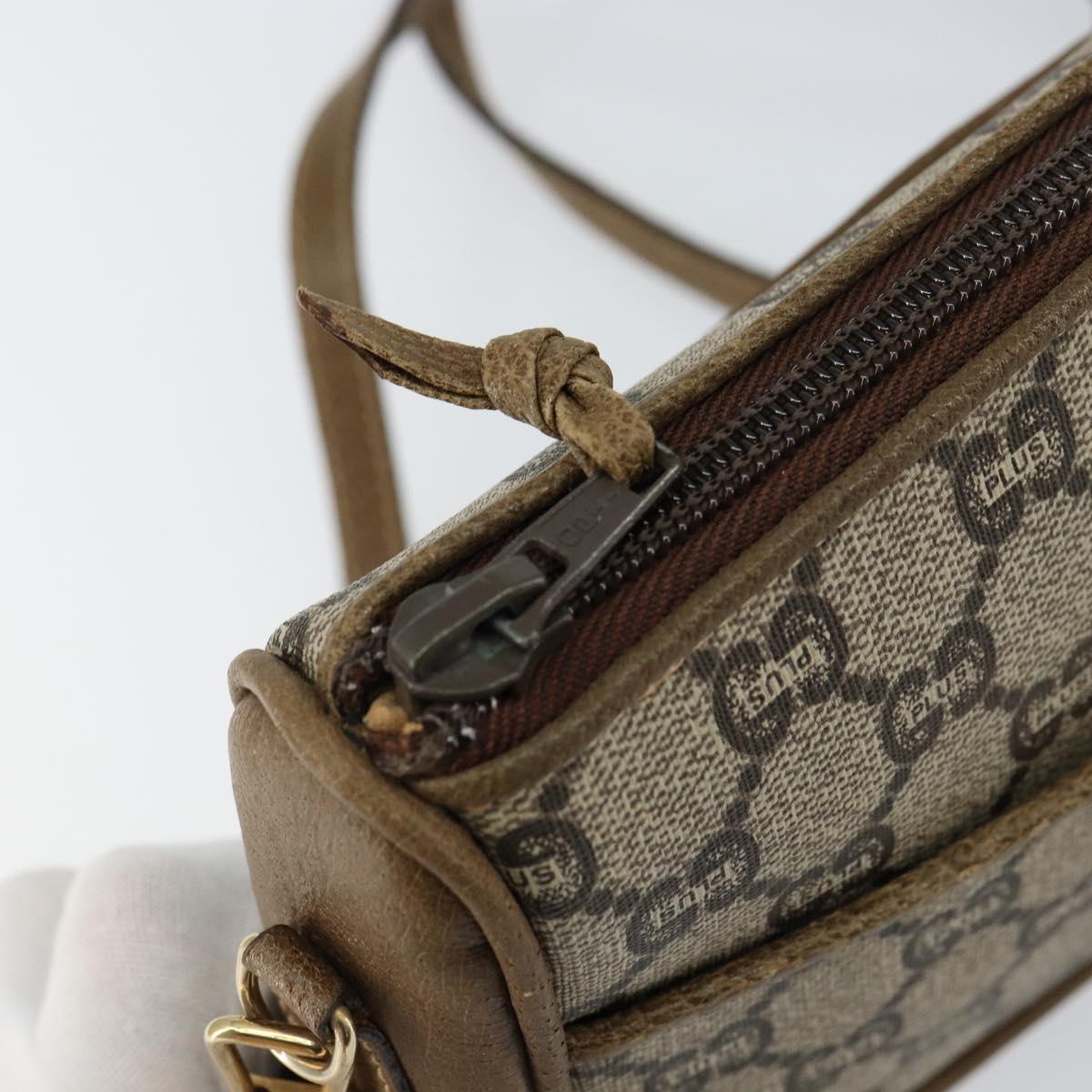 GUCCI GG Plus Supreme Shoulder Bag PVC Beige Gold Auth ka463