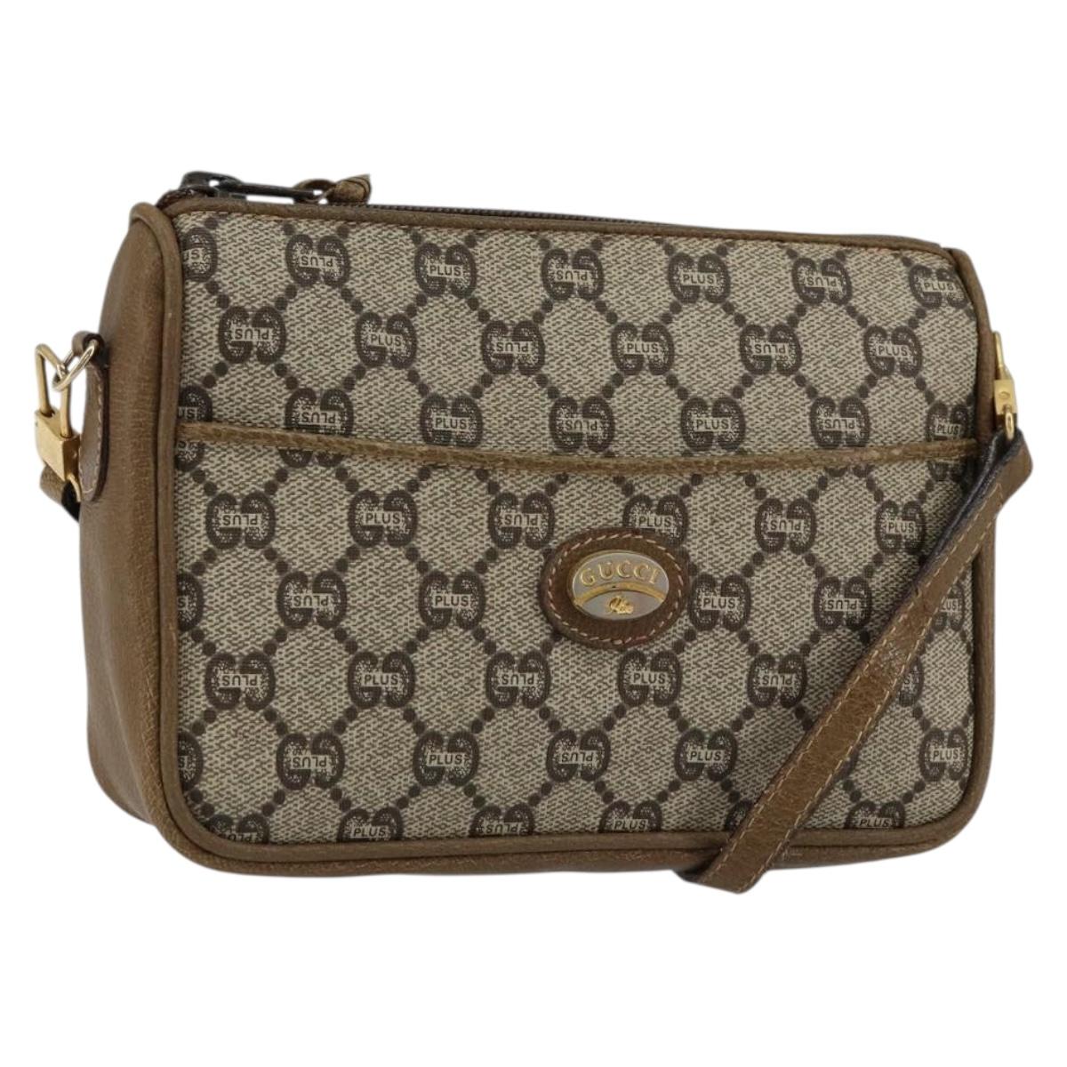 GUCCI GG Plus Supreme Shoulder Bag PVC Beige Gold Auth ka463
