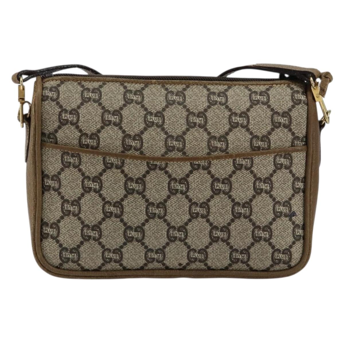 GUCCI GG Plus Supreme Shoulder Bag PVC Beige Gold Auth ka463