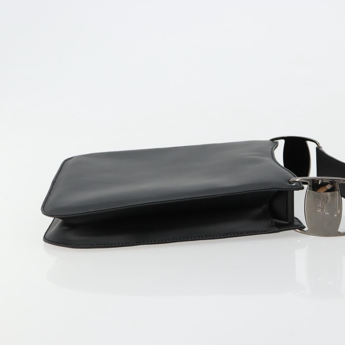 Salvatore Ferragamo Vala Shoulder Bag Leather Black Silver Auth ka4630