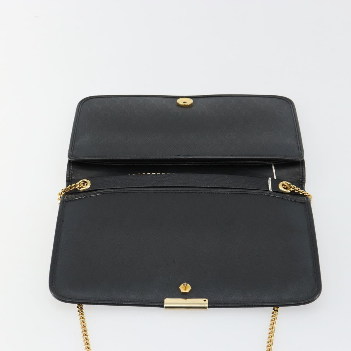 Christian Dior Chain Shoulder Bag Leather Black Gold Auth ka4632