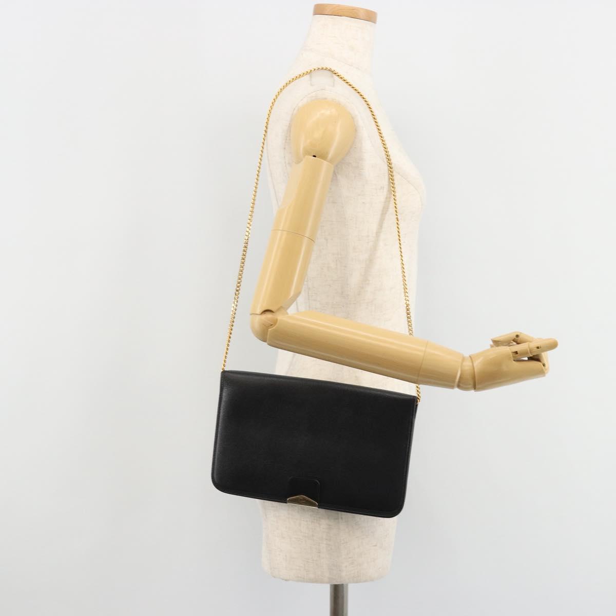 Christian Dior Chain Shoulder Bag Leather Black Gold Auth ka4632