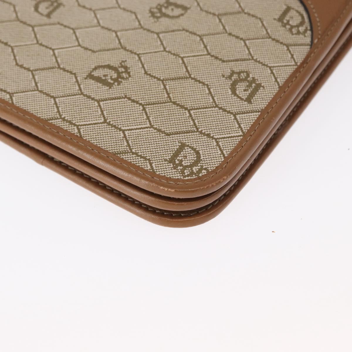 Christian Dior Honeycomb Canvas Chain Shoulder Bag PVC Beige Gold Auth ka464