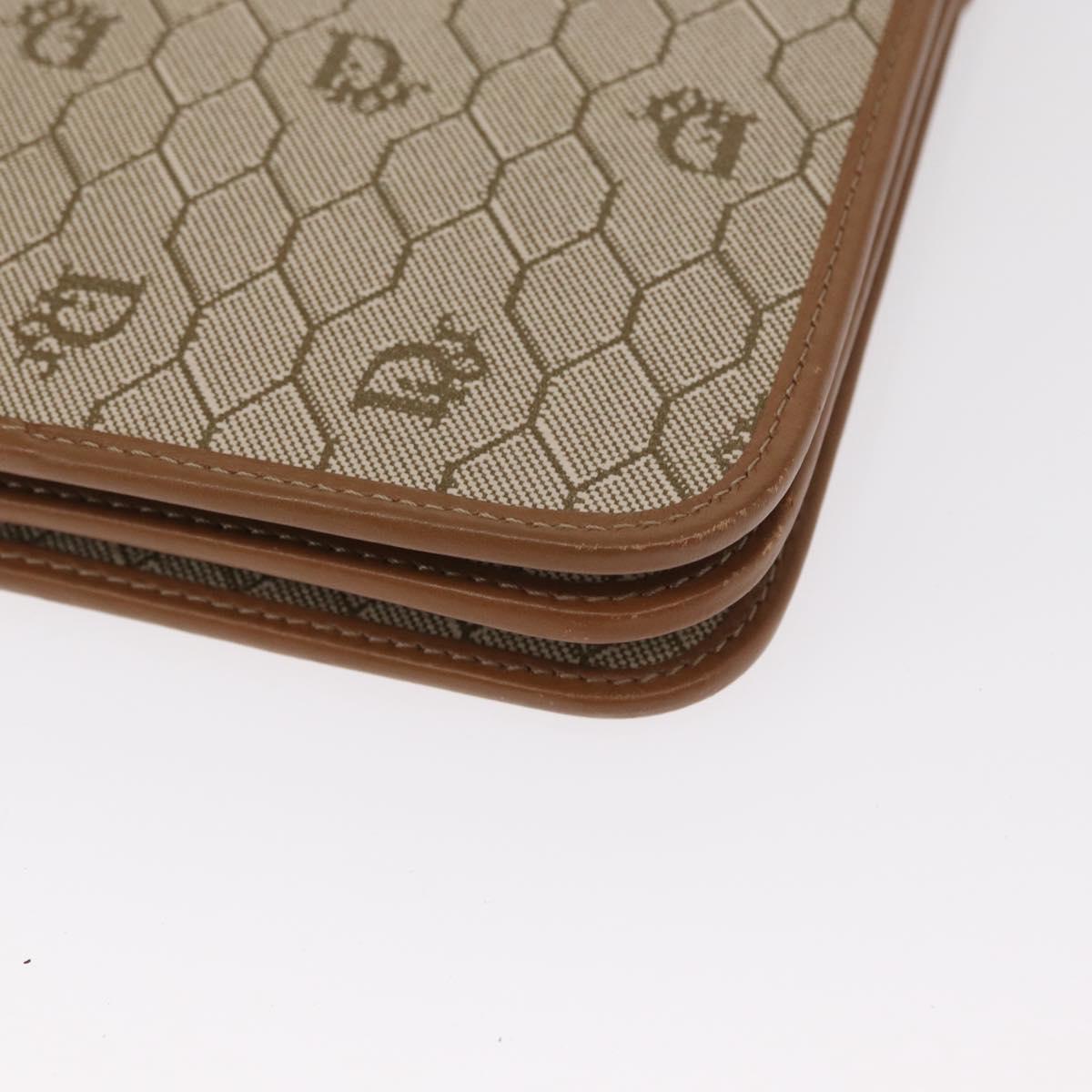 Christian Dior Honeycomb Canvas Chain Shoulder Bag PVC Beige Gold Auth ka464