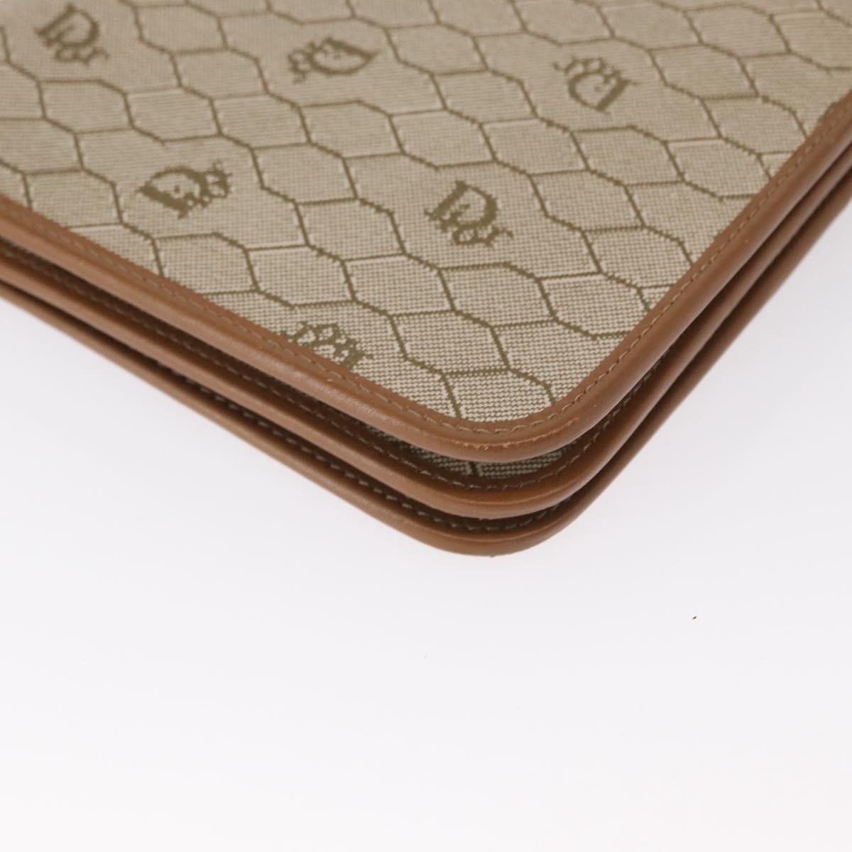 Christian Dior Honeycomb Canvas Chain Shoulder Bag PVC Beige Gold Auth ka464