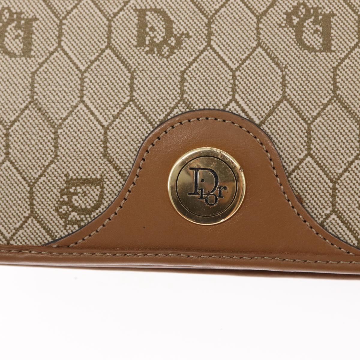 Christian Dior Honeycomb Canvas Chain Shoulder Bag PVC Beige Gold Auth ka464