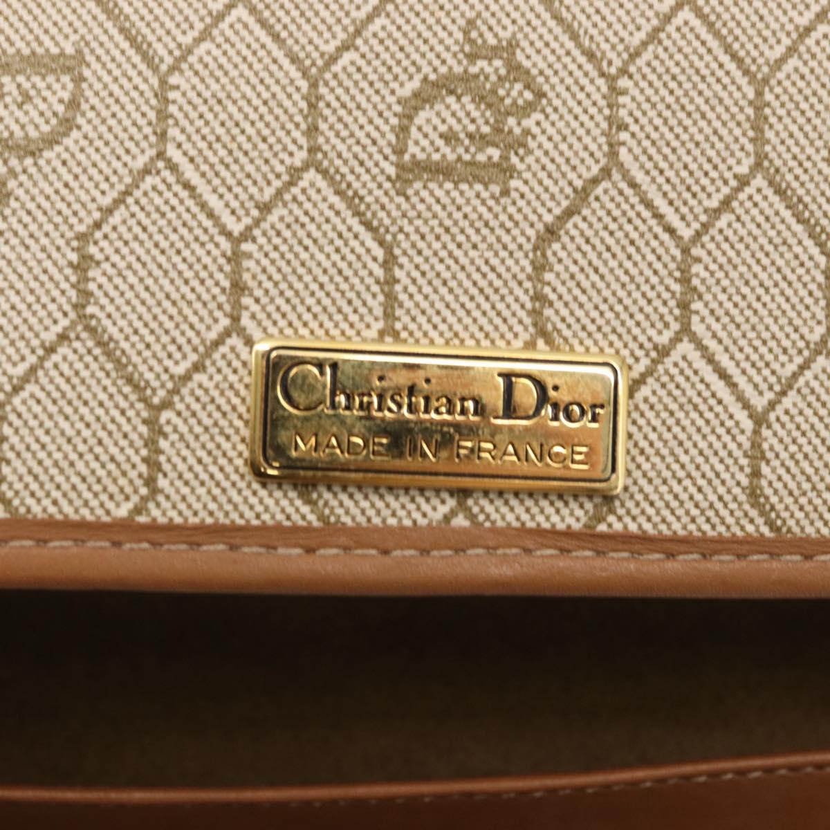 Christian Dior Honeycomb Canvas Chain Shoulder Bag PVC Beige Gold Auth ka464