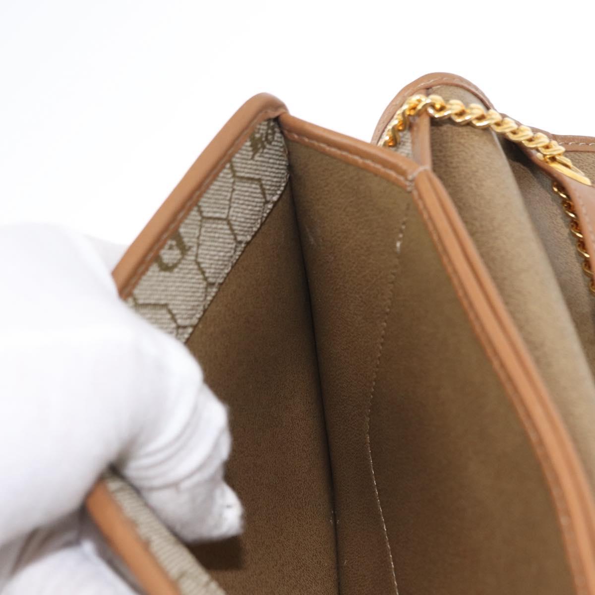 Christian Dior Honeycomb Canvas Chain Shoulder Bag PVC Beige Gold Auth ka464