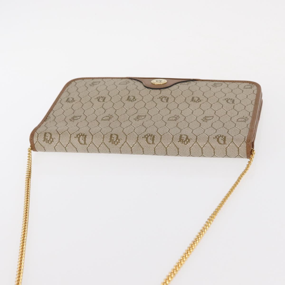 Christian Dior Honeycomb Canvas Chain Shoulder Bag PVC Beige Gold Auth ka464