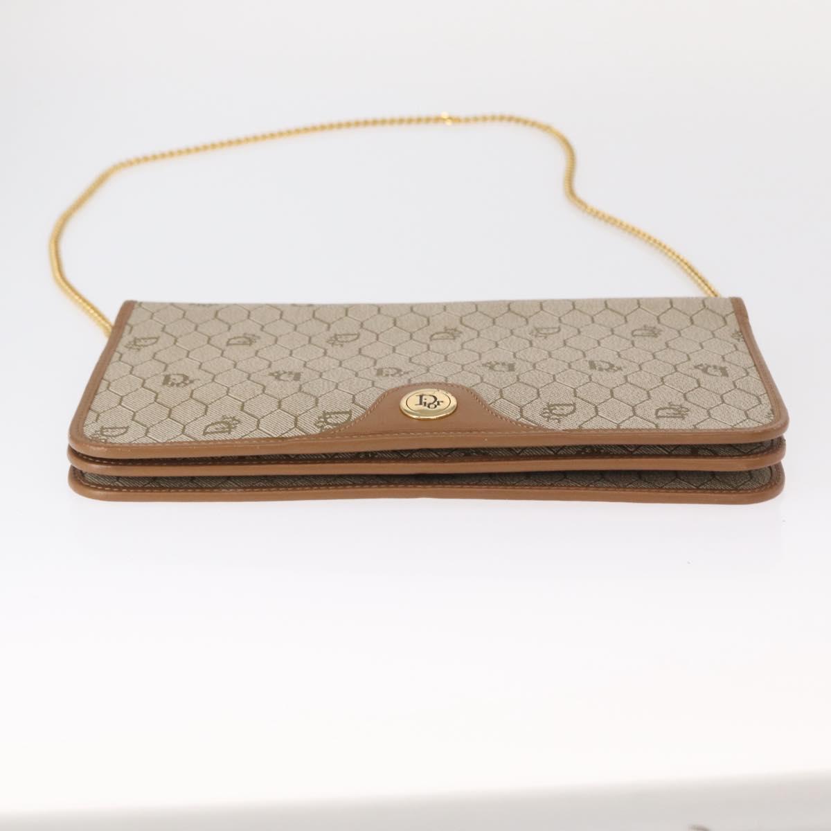 Christian Dior Honeycomb Canvas Chain Shoulder Bag PVC Beige Gold Auth ka464