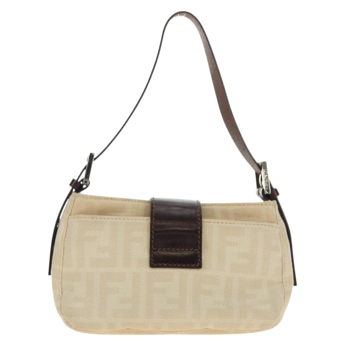 FENDI Zucca Canvas Mamma Baguette Shoulder Bag White Silver Auth ka4640M