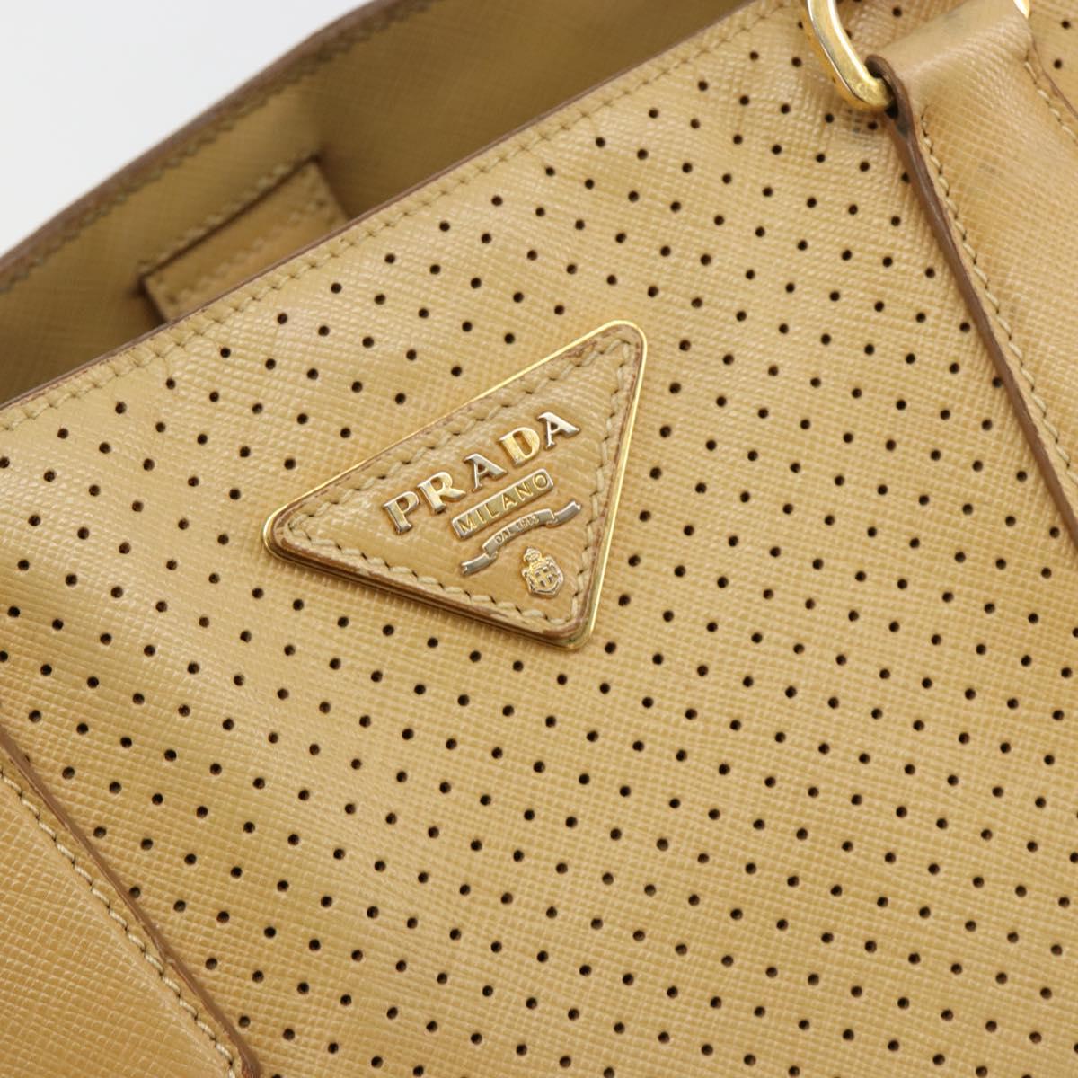 PRADA Hand Bag Leather Beige Gold Auth ka4641