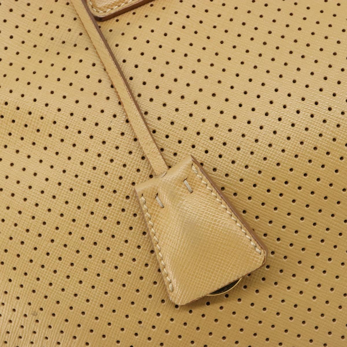 PRADA Hand Bag Leather Beige Gold Auth ka4641