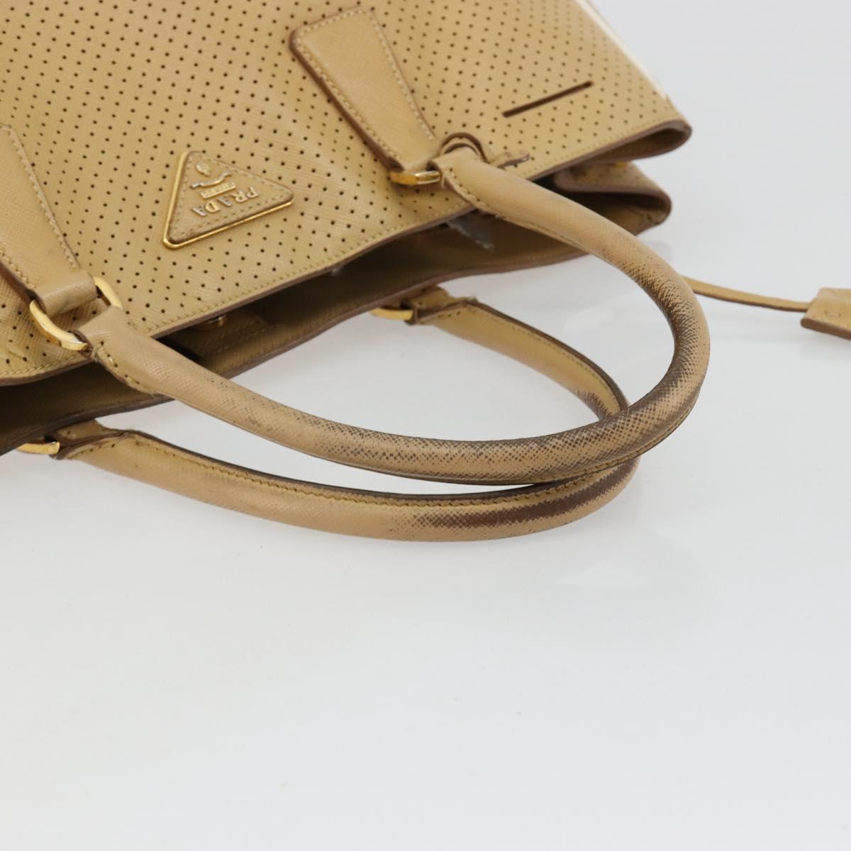PRADA Hand Bag Leather Beige Gold Auth ka4641
