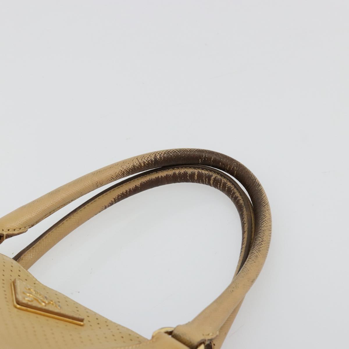 PRADA Hand Bag Leather Beige Gold Auth ka4641