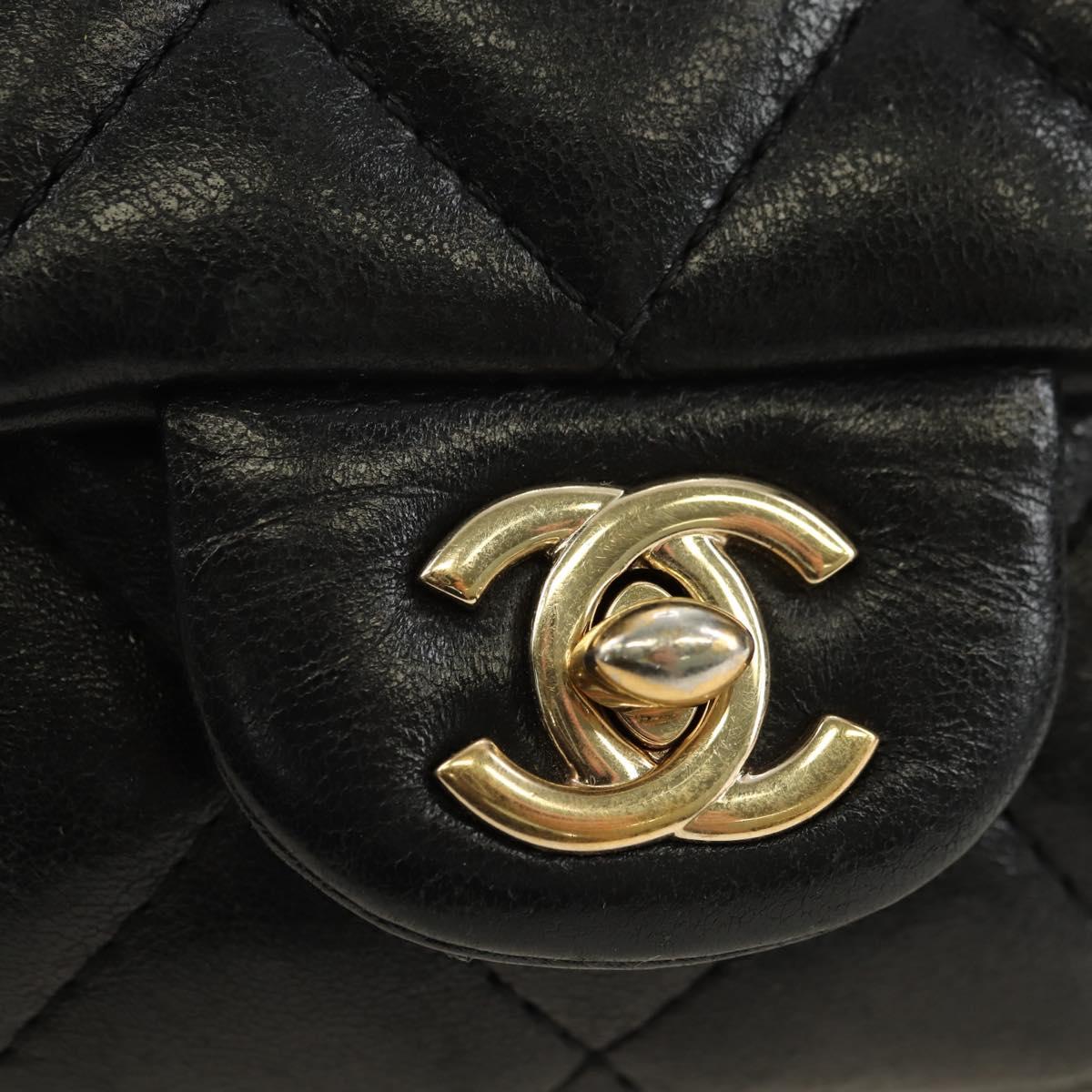 CHANEL Matelasse Pearl Chain Shoulder Bag Lamb Skin Black Gold CC Auth ka4643M