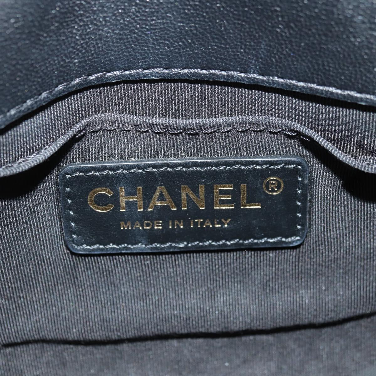 CHANEL Matelasse Pearl Chain Shoulder Bag Lamb Skin Black Gold CC Auth ka4643M