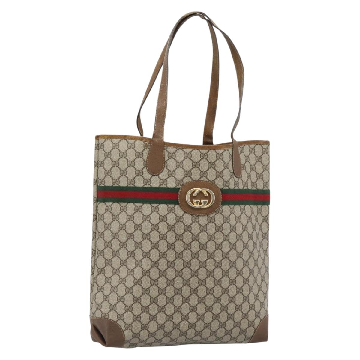 GUCCI GG Supreme Web Sherry Line Bag PVC Brown Gold 002 904 0131 Auth ka4645