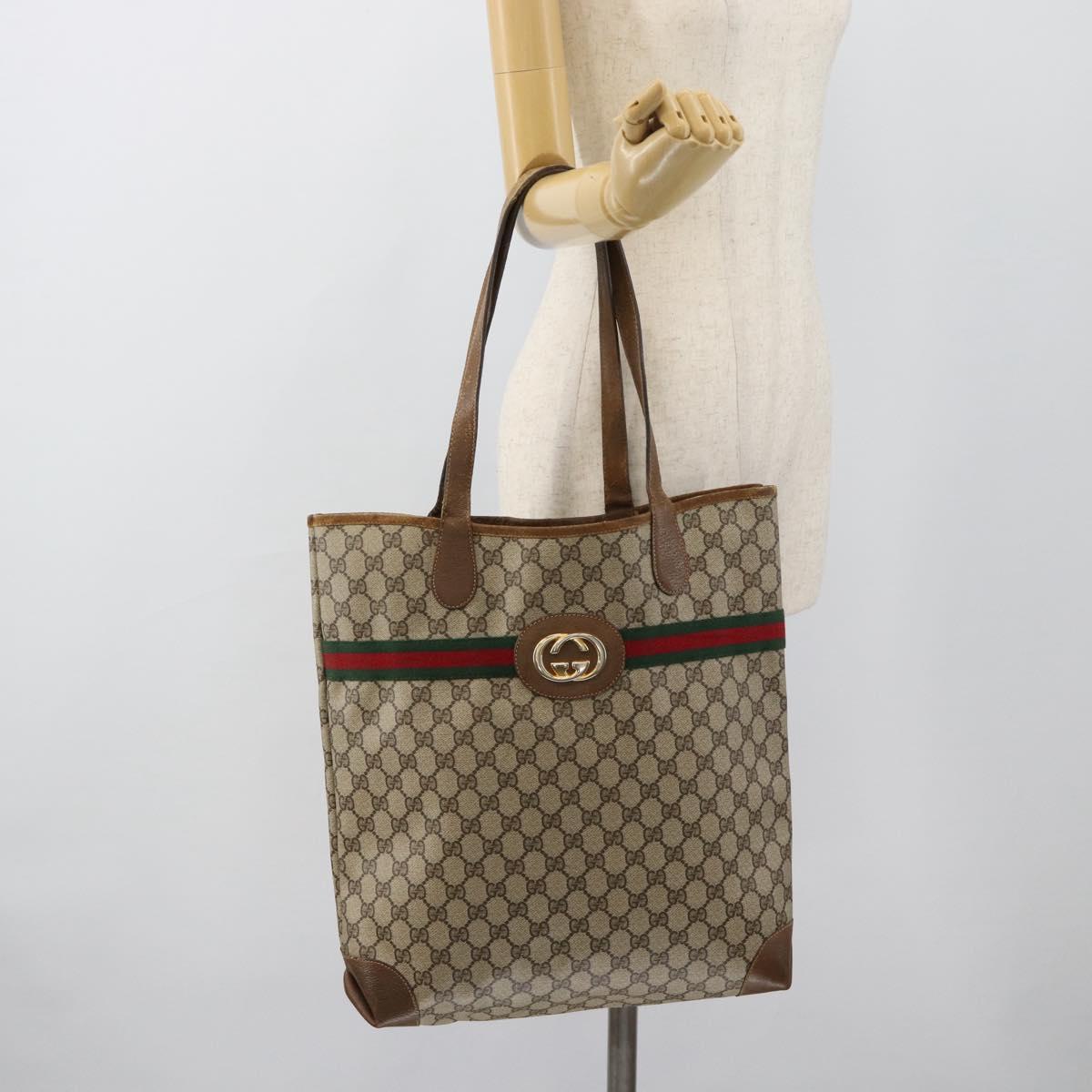 GUCCI GG Supreme Web Sherry Line Bag PVC Brown Gold 002 904 0131 Auth ka4645