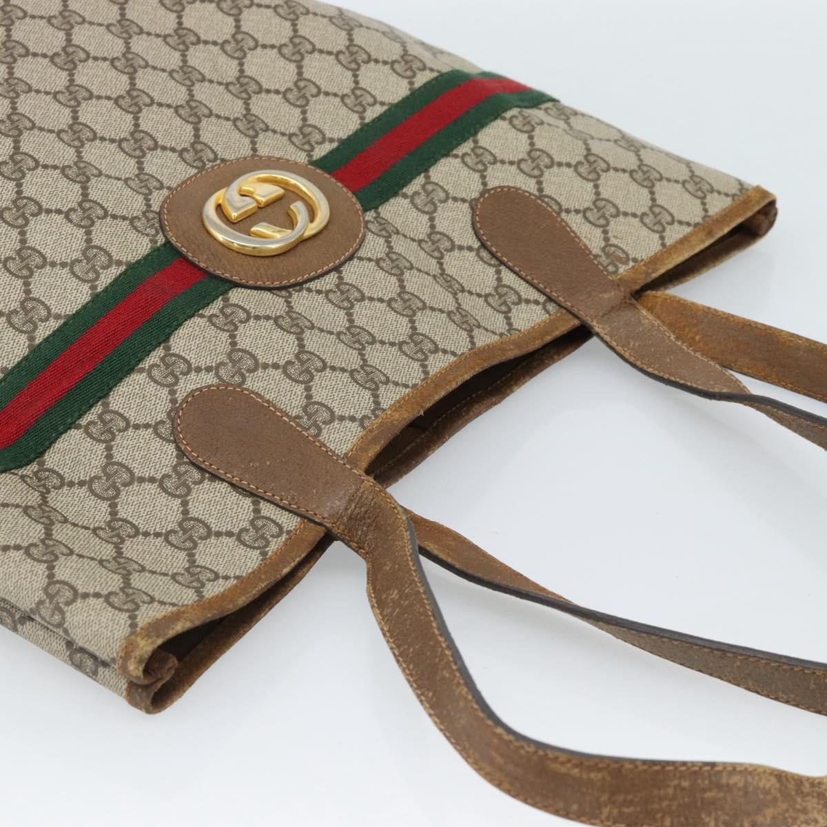 GUCCI GG Supreme Web Sherry Line Bag PVC Brown Gold 002 904 0131 Auth ka4645
