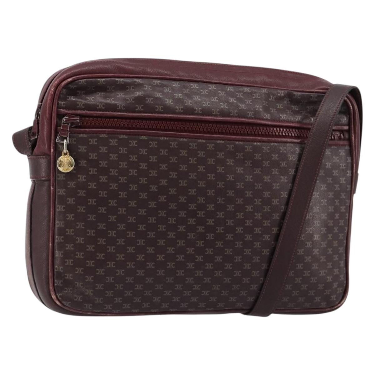CELINE Shoulder Bag Leather Bordeaux Gold Auth ka4652
