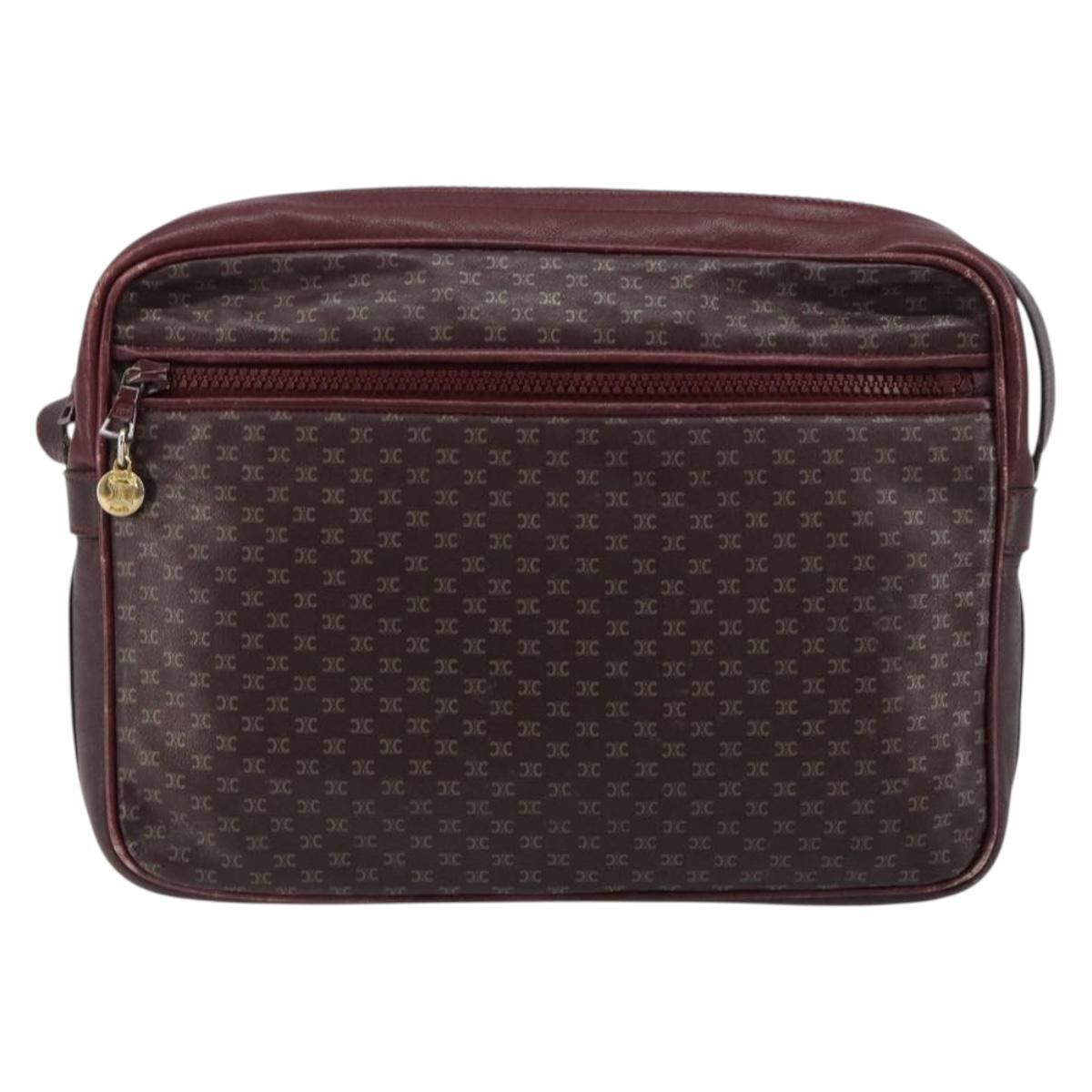 CELINE Shoulder Bag Leather Bordeaux Gold Auth ka4652