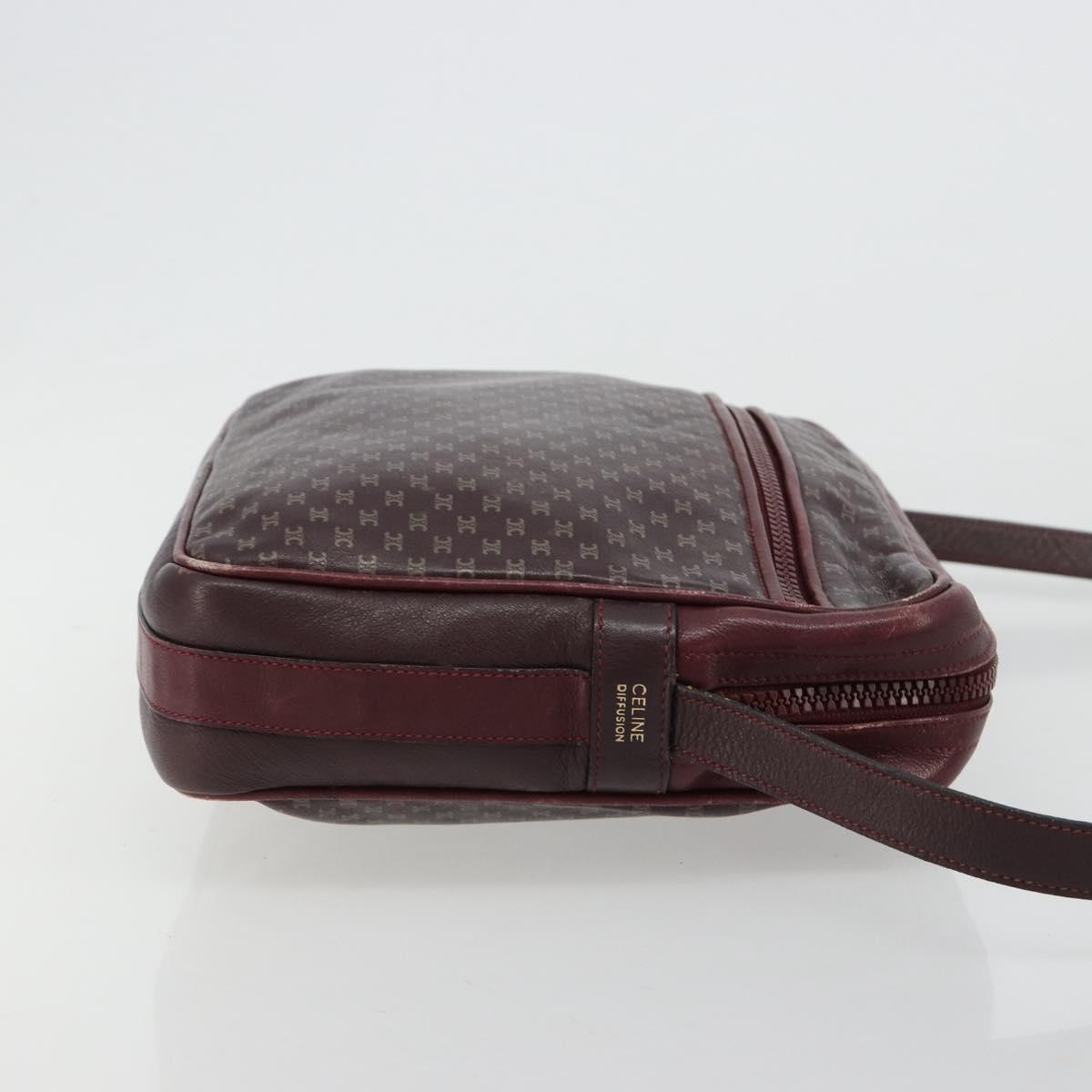 CELINE Shoulder Bag Leather Bordeaux Gold Auth ka4652