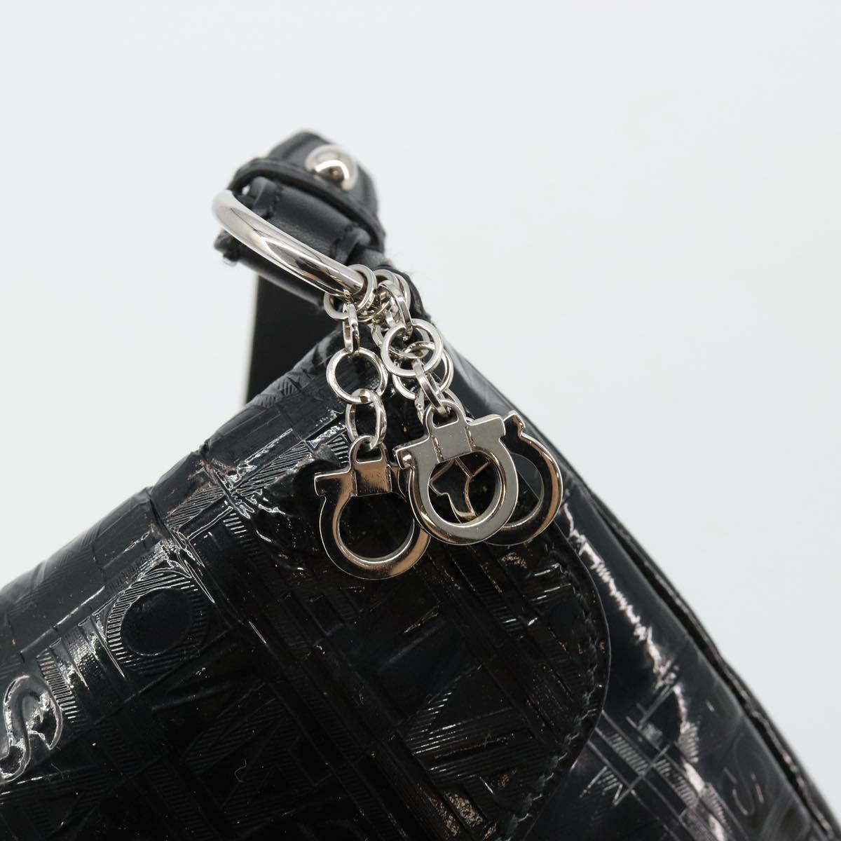 Salvatore Ferragamo Shoulder Bag Patent leather Black Silver Auth ka4653