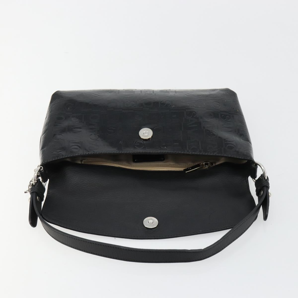 Salvatore Ferragamo Shoulder Bag Patent leather Black Silver Auth ka4653