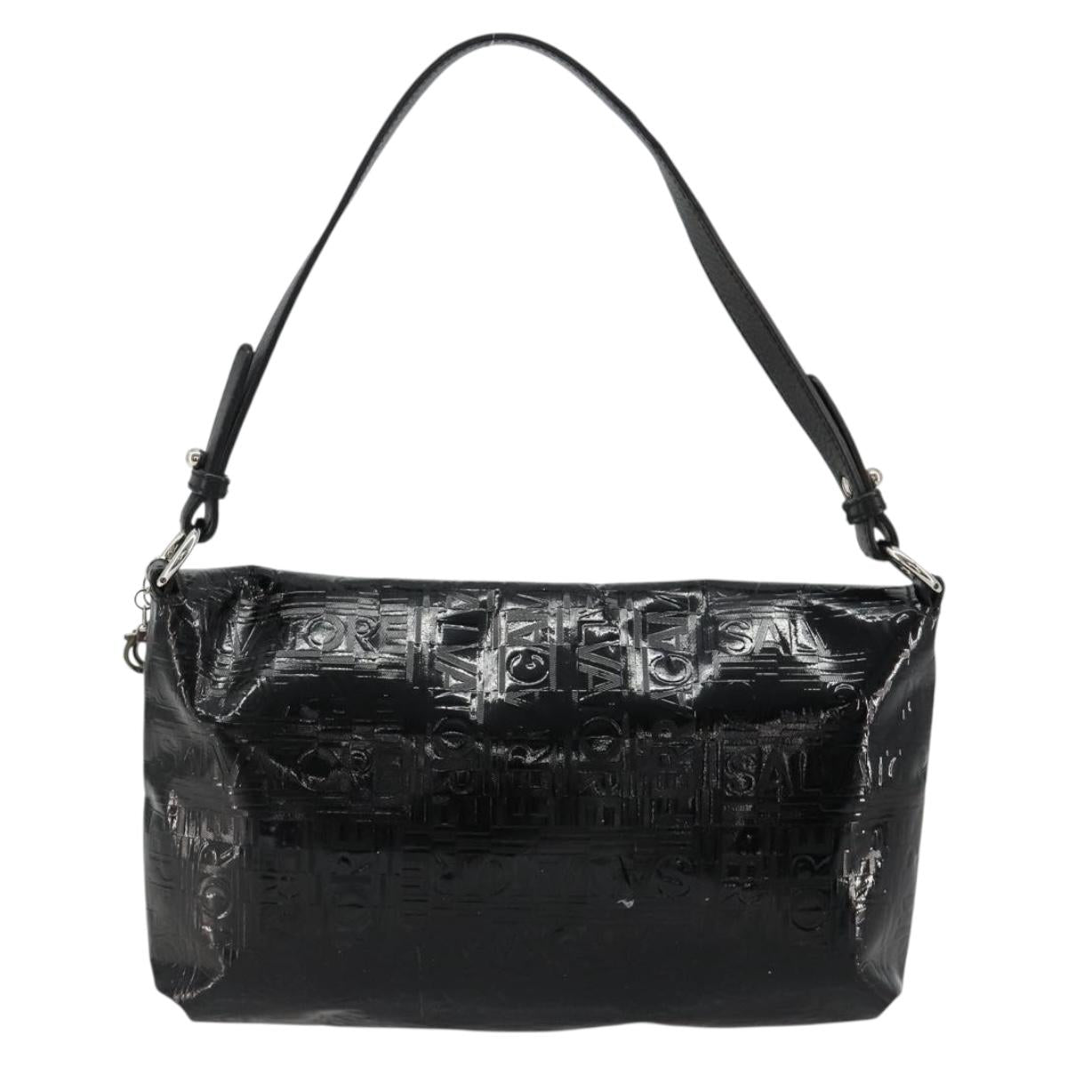 Salvatore Ferragamo Shoulder Bag Patent leather Black Silver Auth ka4653