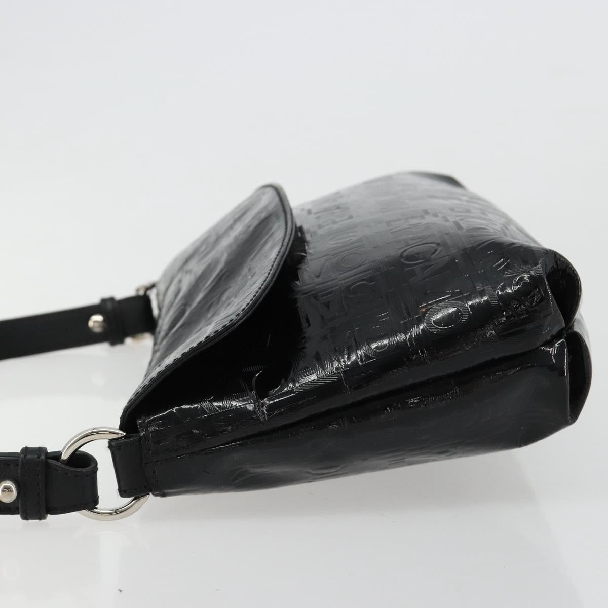 Salvatore Ferragamo Shoulder Bag Patent leather Black Silver Auth ka4653