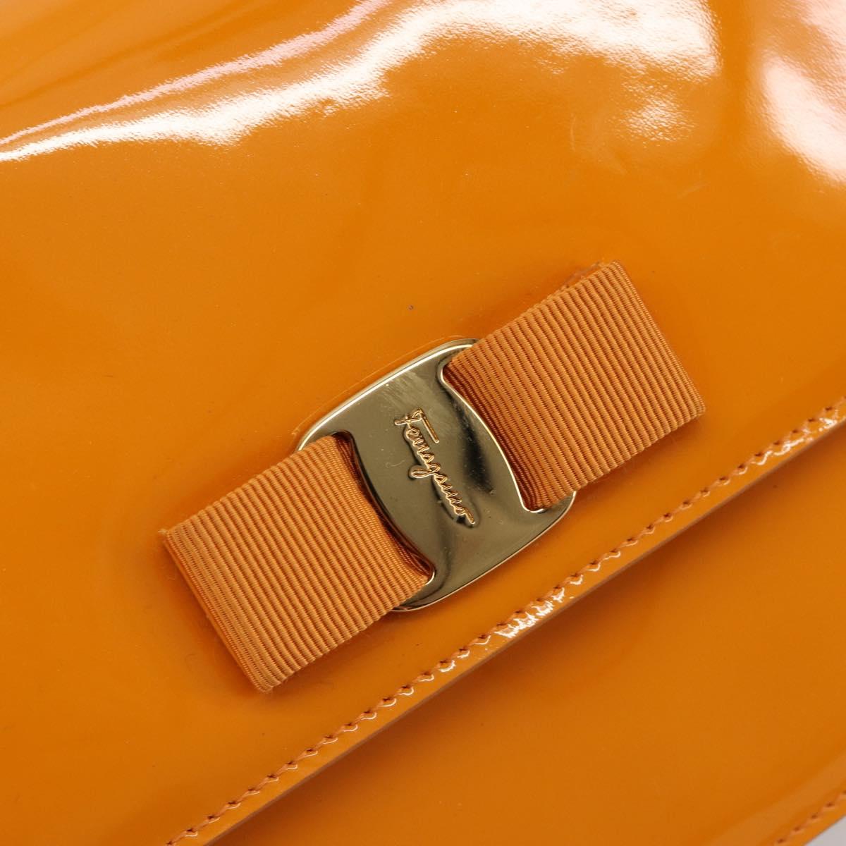 Salvatore Ferragamo Vala Shoulder Bag Patent leather Orange Gold Auth ka4654A
