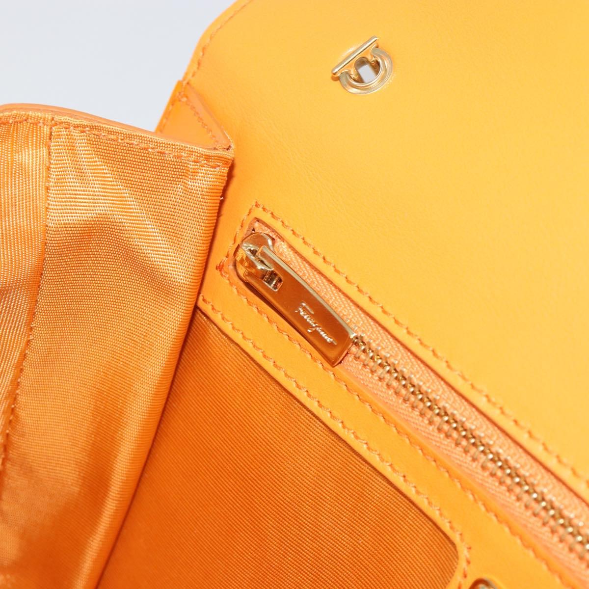 Salvatore Ferragamo Vala Shoulder Bag Patent leather Orange Gold Auth ka4654A