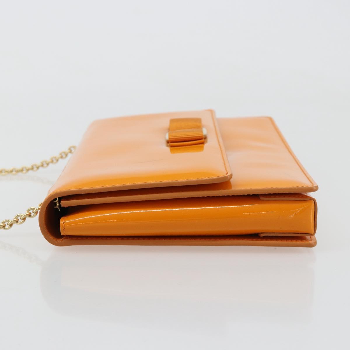 Salvatore Ferragamo Vala Shoulder Bag Patent leather Orange Gold Auth ka4654A