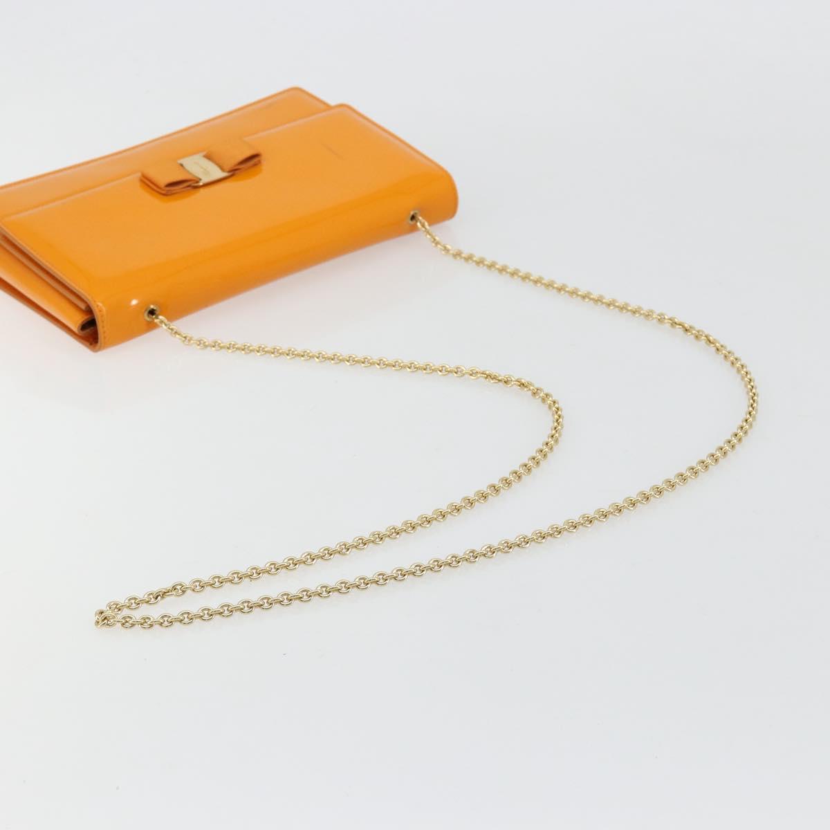 Salvatore Ferragamo Vala Shoulder Bag Patent leather Orange Gold Auth ka4654A