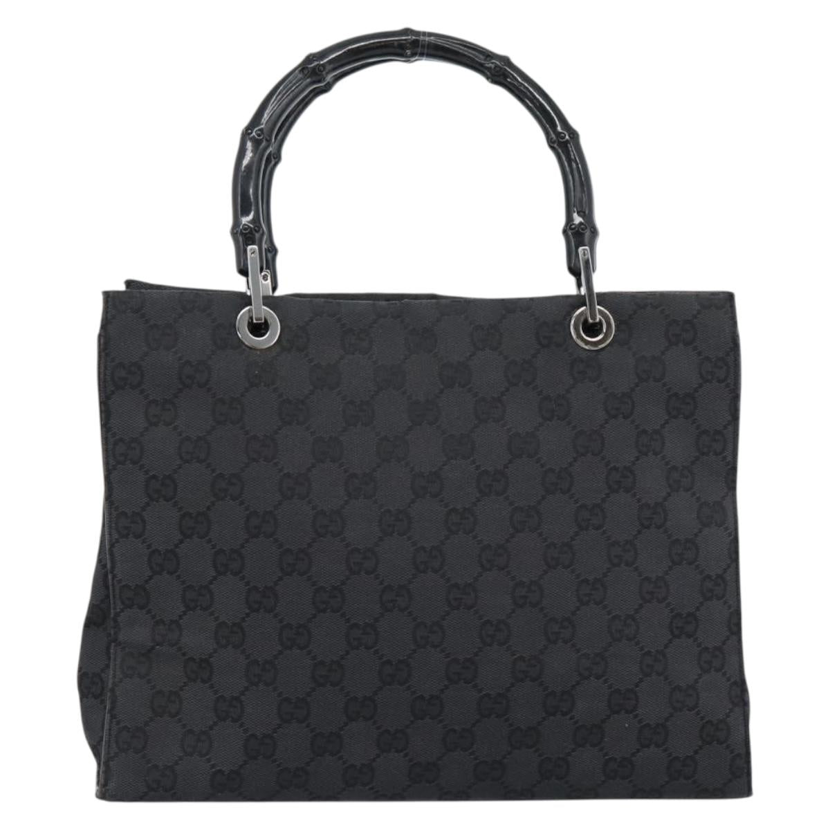 GUCCI GG Canvas Bamboo Hand Bag Black Silver 002 1016 Auth ka4657